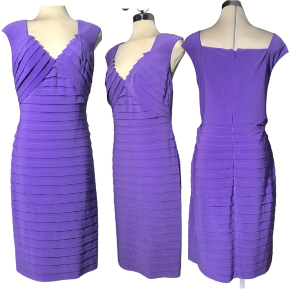 Adrianna Papell   Luxury Designer Purple Sleeveless Sheath Dress Size 14 - Picture 5 of 15